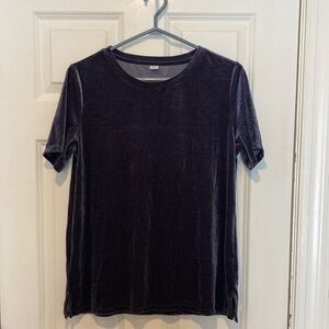 Velvet Short Sleeve Top - Dark Purple